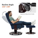 MCombo Manual Swivel Recliner with Ottoman, Chair Ottoman Set for RV Small Spaces, Living Room, Bedroom, Office 4919 (Chenille, Blue)