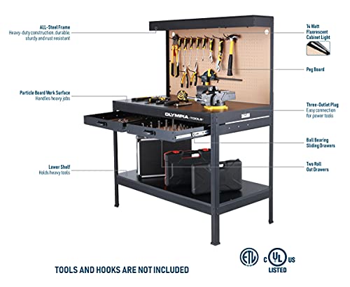 Olympia Tools Multipurpose Workbench With Power Outlets and Light, 410-014-0111 , Black Olympia Tools