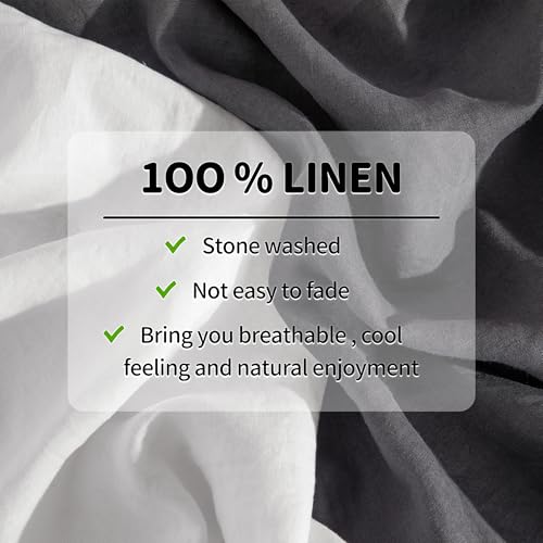LBRO2M 100% Linen Sheet Set King Size, Bed Sheets 4 Piece Sets, Solid Color Natural Flax Bed Sheets Soft Breathable Bedding, 16" Deep Pocket, All Season (King, White) LBRO2M