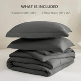 CozyLux Queen Comforter Set - Dark Grey Comforter Queen Size, 3 Pieces Box Stitched Bed Set for All Seasons, Soft Lightweight Bedding Sets with 1 Down Alternative Comforter and 2 Pillow Shams CozyLux