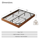 Tatub Walnut Full Floating Bed Frame with LED Lights, Fluted Mid Century Modern Floating Platform Bed with Heavy Duty Metal Slats, No Box Spring Needed Tatub