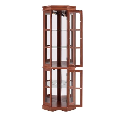 Klaczituj Corner Curio Cabinet with 5 Shelves and Lighting System, Walnut(E26 Light Bulb not Included) Klaczituj