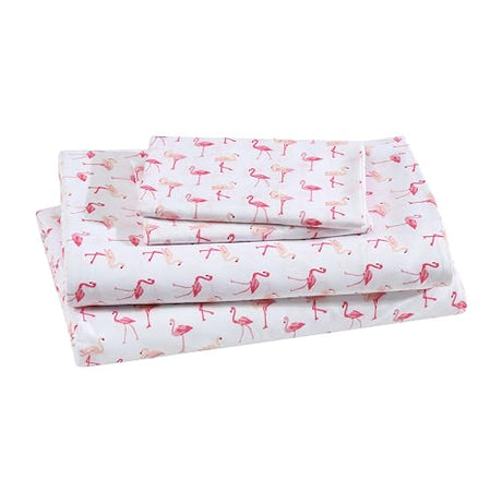 Beatrice Home Fashions Printed Microfiber Sheet Set, Soft Comfortable Easy Care, Includes 1 Fitted Sheet with 12" Deep Pockets, 1 Flat Sheet, Pillowcase, Full, Pink Flamingo Beatrice Home Fashions