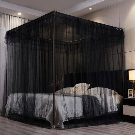 Kertnic Black Canopy Bed Curtains for Girls & Adults, Queen King Bed Canopy Drapes Netting, Practical Mosquito Net for Bed (King- 86" W*78" L*82" H) Kertnic