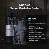 NOVA3D Water Washable ABS-Like Tough Resin, High Toughness 3D Printing Photopolymer Resin, 405nm UV Fast Cure for 12K/14K/LCD/DLP/SLA Printers, Low Odor (Grey, 1kg) NOVA3D
