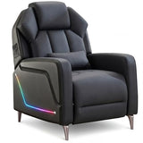 TPHORK Gaming Recliner Chair with Footrest, Push-Back Reclining Gaming Chair with LED Lights, Lumbar Pillow & Side Pockets, Ergonomic Gaming Sofa for Game Room, Home Theater, Man Cave (Black)