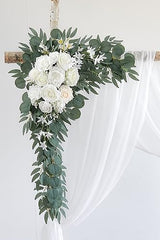 Olalaka White Artificial Wedding Arch Flowers Kit (Pack of 3) with 26Ft White Shiny Arch Draping Fabric for DIY Wedding Party Ceremony Reception Backdrop Floral Decoration Olalaka