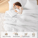 MUXHOMO 7 Pieces Queen Comforter Set, Seersucker Bed in a Bag Queen Size, All Season Luxury Bedding Set with Comforter, Flat Sheet, Fitted Sheet, Pillowcases & Shams, White MUXHOMO