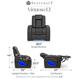 Seatcraft Virtuoso LT Home Theater Seating, Black Zero Gravity Italian Leather Power Recliner Sofa, Gaming and Home Office Chair with Powered Headrest & Lumbar, Heat & Massage, Single Recliner