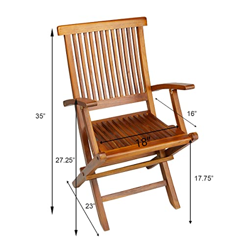 TeakCraft Teak Folding Arm Chair - 2 Piece Foldable Chairs Set - Fully Assembled - Solid Wooden Outdoor, Indoor- Wood Dining Room, Kitchen, Patio, Bistro Chairs, The Mille - WoodArtSupply