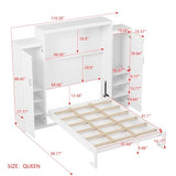 Ball & Cast Queen Size Murphy Bed W/ 2 Wardrobe & Storage Shelf,Horizontal Wall Bed W/Top Display Shelf,Space-Saving Murphy Bed Cabinet for Home Office,Apartment,Guest Room,White Ball & Cast