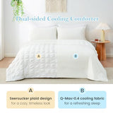 Cozy Bliss Cooling Comforter Seersucker Plaid Twin Size, Q-Max 0.45 Lightweight Cooling Blanket, Breathable Silk Smooth Summer Bedding Quilt for Hot Sleepers Night Sweats White Cozy Bliss