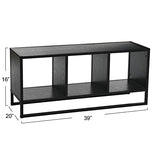 Household Essentials Jamestown TV Stand Coffee Table with Square Cube Storage Compartments Black Oak Wood Grain and Black Metal Household Essentials