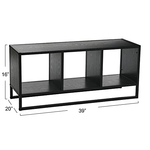 Household Essentials Jamestown TV Stand Coffee Table with Square Cube Storage Compartments Black Oak Wood Grain and Black Metal - WoodArtSupply