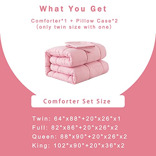 DOWNCOOL Full Size Comforter Sets -All Season Bedding Comforters Sets with 2 Pillow Cases -3 Pieces Bed Set Down Alternative Comforter Set -Pink Bedding Sets Full(82"x86") DOWNCOOL