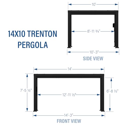 Backyard Discovery Trenton 14x10 All Season Galvanized Steel Pergola, Black, Sail Shade Soft Canopy, Rust Resistant, Support Wind and Snow, Patio, Deck, Backyard, Garden