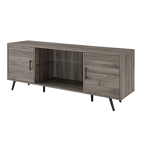 Walker Edison Saxon Mid Century Modern Glass Shelf TV Stand for TVs up to 65 Inches, 60 Inch, Slate Grey - WoodArtSupply