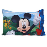 Disney Mickey's Big Adventure Blue, Red, Yellow & Green 4Piece Toddler Bed Set - Comforter, Fitted Bottom Sheet, Flat Top Sheet, Reversible Pillowcase, Blue, Red, Yellow, Green Disney