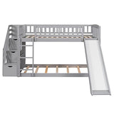 RuiSiSi Twin Bunk Bed with Slide and Stairs, Wood Low Bunk Bed Frame with Storage Stairs & Safety Guard Rails, Space-Saving Floor Bunk Beds for Kids Boys Girls, Grey RuiSiSi