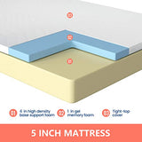 FDW | 5 Inch Twin Mattress | Medium Firm | Gel Memory Foam Mattress | White | Bed in a Box, CertiPUR-US Certified | Pressure Relief, Cooling Ventilated Foam | Washable Removable Cover FDW