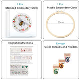 Konrisa Embroidery Kits for Adults Beginner, European Style Bees Collect Honey Stamped Embroidery Starter Kit,DIY Sewing Practice, Needlepoint Cross Stitch Kit,Set of 3