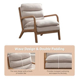 INZOY Mid Century Modern Accent Chair with Wood Frame, Upholstered Reading Armchair with Waist Cushion, Double Padded Accent Chair, Side Chair for Living Room Bedroom Office, Easy Assembly, Beige INZOY
