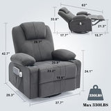Weture Oversized Swivel Rocker Recliner Chair with Heat and Massage, Big Large Recliner Chair for Living Room, 360 Degree Swivel Rocking Single Sofa with Cup Holders and USB Port (Fabric, Darkgrey)