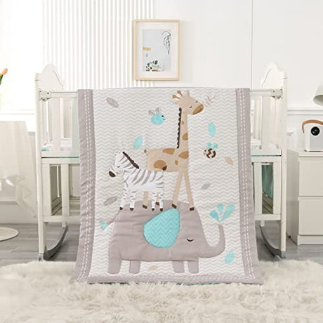 Wowelife Elephant Crib Bedding Set Gray, Premium 3-Piece Baby Bedding Set Elephant, Safari Newborn& Infant Nursery Bedding Set for Baby Boy, Gray Wowelife