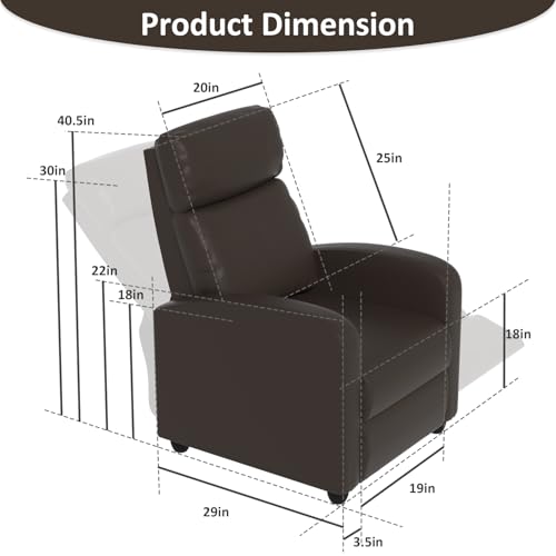 MKDLUFEI Massage Recliner Chair, Single Sofa Chair with Remote Control, Adult Chair Recliner, Living Room Recliners with Pu Leather Push Back Backrest, Brown
