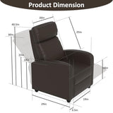 MKDLUFEI Massage Recliner Chair, Single Sofa Chair with Remote Control, Adult Chair Recliner, Living Room Recliners with Pu Leather Push Back Backrest, Brown