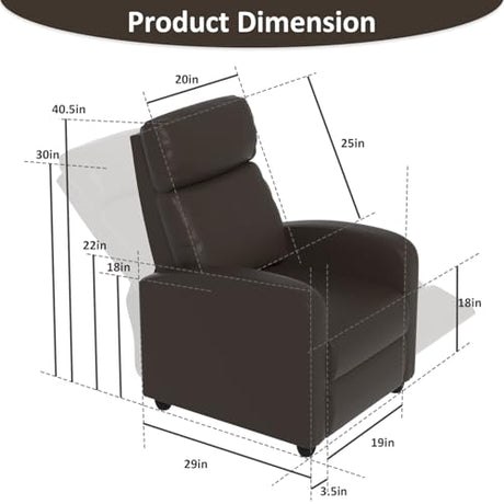 MKDLUFEI Massage Recliner Chair, Single Sofa Chair with Remote Control, Adult Chair Recliner, Living Room Recliners with Pu Leather Push Back Backrest, Brown MKDLUFEI
