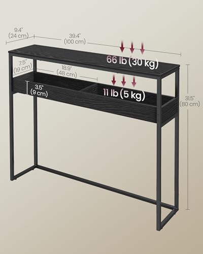VASAGLE 2-Tier Entryway Table, Narrow Console Table, Semi-Open Compartments, 9.4 x 39.4 x 31.5 Inches, for Hallway, Living Room, Ebony Black and Ink Black ULNT091B01 VASAGLE