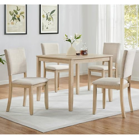 RuiSiSi Modern 5-Piece Square Dining Table Set with 4 Chair, Square Kitchen Table and 4 Curved Backrest Chair for 4, Light Oak Beige RuiSiSi