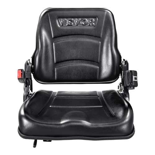 VEVOR Universal Forklift Seat, Fold Down Tractor Seat with Adjustable Angle Back, Micro Switch and Retractable Seatbelt, 6.3-13.4 inch Slot Forklift Seat for Tractor Loader Excavator VEVOR