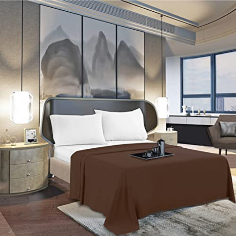 Mocassi Queen Flat Sheet - Hotel Luxury 1800 Premier Cooling Bedding Sheet - Softest Sheets - Wrinkle, Fade, Stain Resistant - 1 Single Top Flat Sheet, Queen, Brown Mocassi
