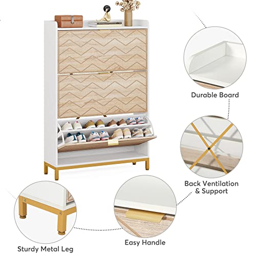 Tribesigns Shoe Cabinet, 3 Flip Drawers Shoe Storage Cabinet, Freestanding 24 Pair Shoe Rack Organizer, Wooden Tipping Shoe Closet Dresser for Entryway, Hallway, Bedroom, Living Room Tribesigns