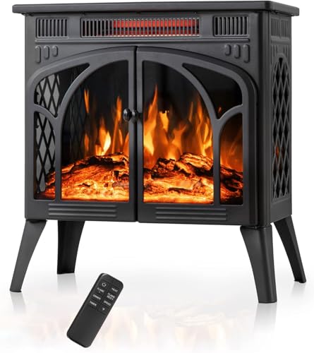 24Inch Electric Fireplace Stove, Free-Standing Infrared Fireplace Stove, Controllable 3D Flame, 4 Variable Flame&Log Colors, 1500w, 5100BTU,TC(50℉-99℉),23.5" L X 10.7" W X 24.3" H - Thumbnail 3