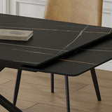 Runboll Extendable Rectangular Dining Table Set for 8, 47"-71" Modern Sintered Stone Kitchen Table with 8 Chairs and Carbon Steel Legs for Dining Room Family Gathering Runboll