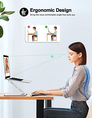 RIWUCT Foldable Laptop Stand, Height Adjustable Ergonomic Computer Stand for Desk, Aluminum Portable Laptop Riser Holder Notebook Mount Compatible with MacBook Pro Air, HP, Dell 10-16" RIWUCT