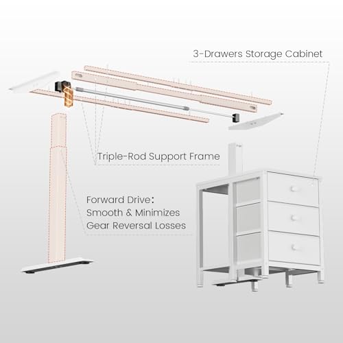 REAHOME Electric Standing Desk with Drawers, 47 x 24 Inches Height Adjustable Sit Stand Desk with Storage, 3 Memory Preset Home Office Computer Table, Printer Cabinet, 2 Hooks, Cable Management, White REAHOME