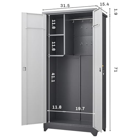 IRONFFICE Outdoor Storage Cabinet,Waterproof Outdoor Cabinet with Lockable Doors,Metal Garden Cabinet Storage Outdoor with with Sloping Roof for Garden,Patio,Lawn,Gray-Black IRONFFICE
