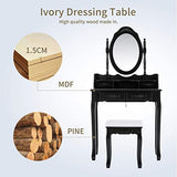 Mecor Vanity Table,Makeup Dressing Table with Oval Mirror,Bedroom Vanity Set w/Cushioned Stool 4 Drawers Women Girls Kids Black mecor