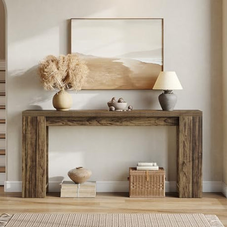 LITTLE TREE 70.9-Inch Long Entryway Table, Narrow Farmhouse Sofa Console Table for Living Room, Hallway, Walnut Brown LITTLE TREE