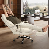 OKUP M76 160° Reclining Office Chair with Footrest, 10" Thick Cloud Cushion Executive Desk Chair, Extra Wide Cross-Legged Ergonomic Chair for Big and Tall, Adjustable Seat Depth, Easy Assembly, Cream OKUP