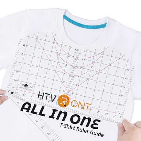 HTVRONT Tshirt Ruler Guide for Vinyl Alignment - Transparent PVC Tshirt Measurement Tool for Heat Press in HTV Vinyl, All-in-ONE T Shirt Ruler to Center Design and Craft Sewing HTVRONT