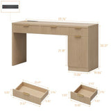 Vabches 60" Executive Desk with Fluted Drawers, Wood Home Office Desk with Storage Cabinet, Charging Station, Fluted Computer Writing Desk for Study, Living Room, Natural Oak. Vabches