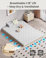 Meulbaty Bed Plate, Guest Tatami Bed Frame,Japanese Tatami Mat, Foldable Wood Slatted Floor Bed Frame for Futon Mattress, Breathable Moisture-Proof Floor Sleep Bedding (Queen) Meulbaty