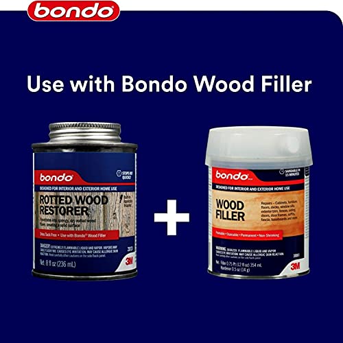 Bondo Rotted Wood Restorer, 8 fl oz., Penetrates into Spongy, Dry-rotted Wood Fibers Creating a Solid Surface, Dries clear and tack free, Water Resistant, Stainable and paintable (20131) bondo