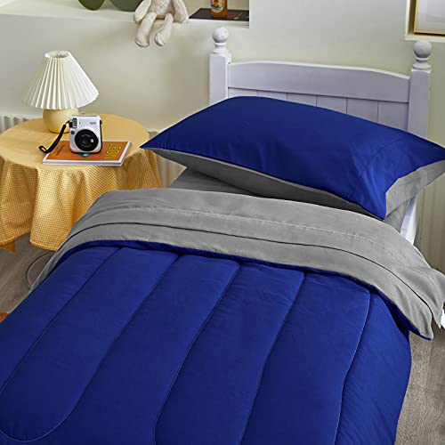 UOZZI BEDDING 4 Pieces Toddler Bedding Set Ultra Soft and Breathable Toddler Sheet Set - Includes Comforter, Flat Sheet, Fitted Sheet and Pillowcase - Royal Blue & Gray UOZZI BEDDING
