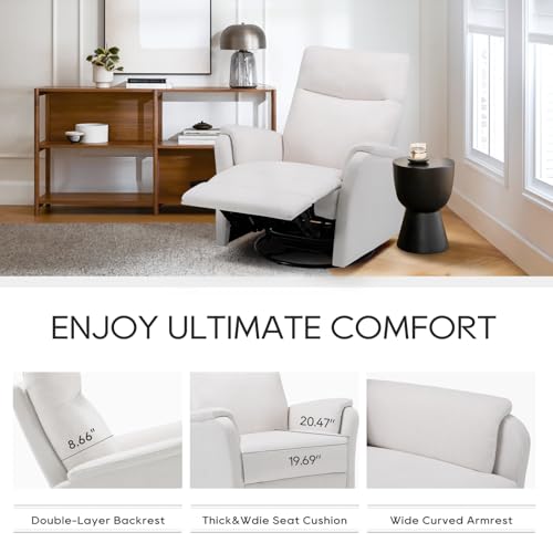 COLAMY Swivel Rocking Recliner Chair, Nursery Rocker Glider Recliner with Extra Large Footrest, Deep Seat, High Back, Upholstered Fabric Reclining Single Sofa for Living Room-White COLAMY